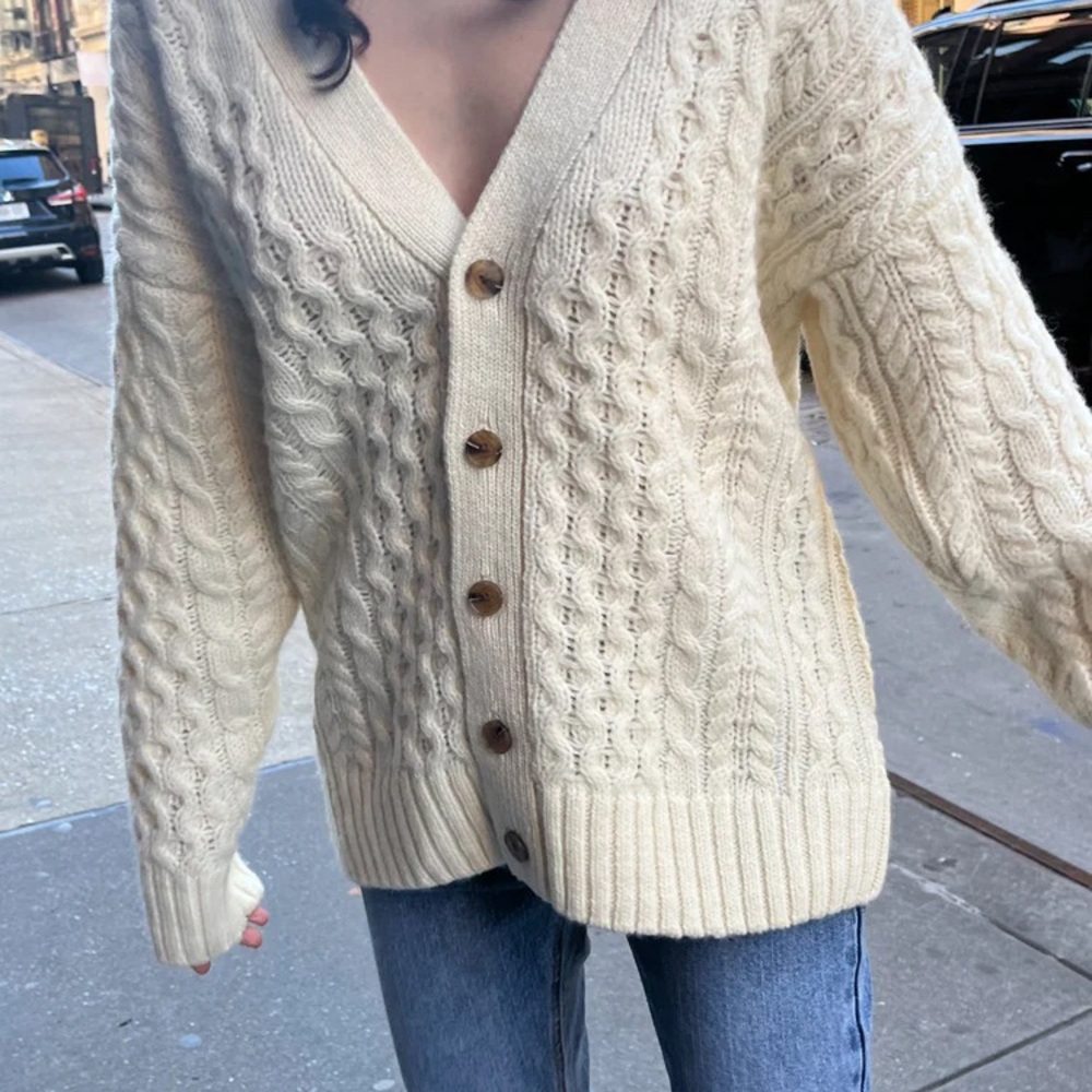 Brandy Melville Cream Heavy Wool Cable Knit Cardigan